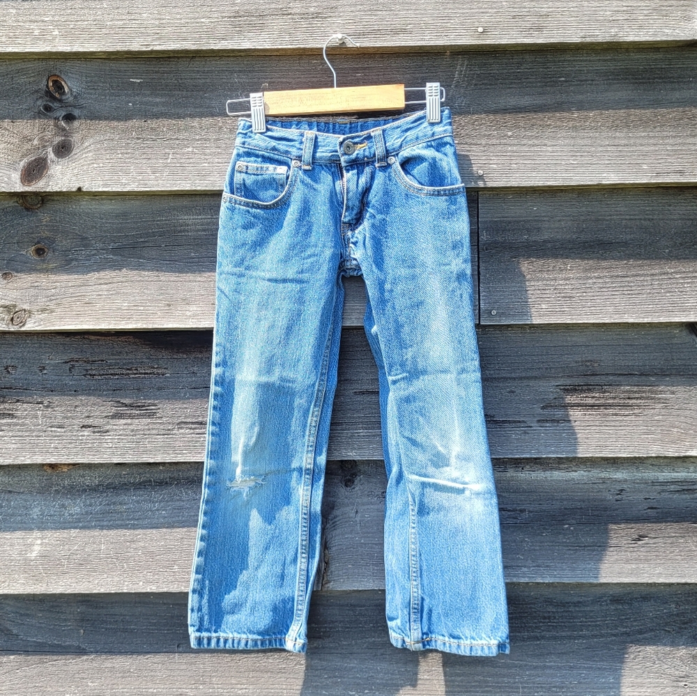 Faded Glory kids denim jeans straight leg button fly adjustable waist - 8 short